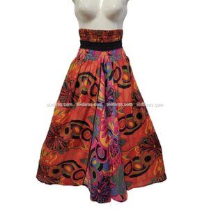 LEOPARDS & Roses Colorful Elastic Waist Cotton Skirt - Sizes S L XL - NEW!
